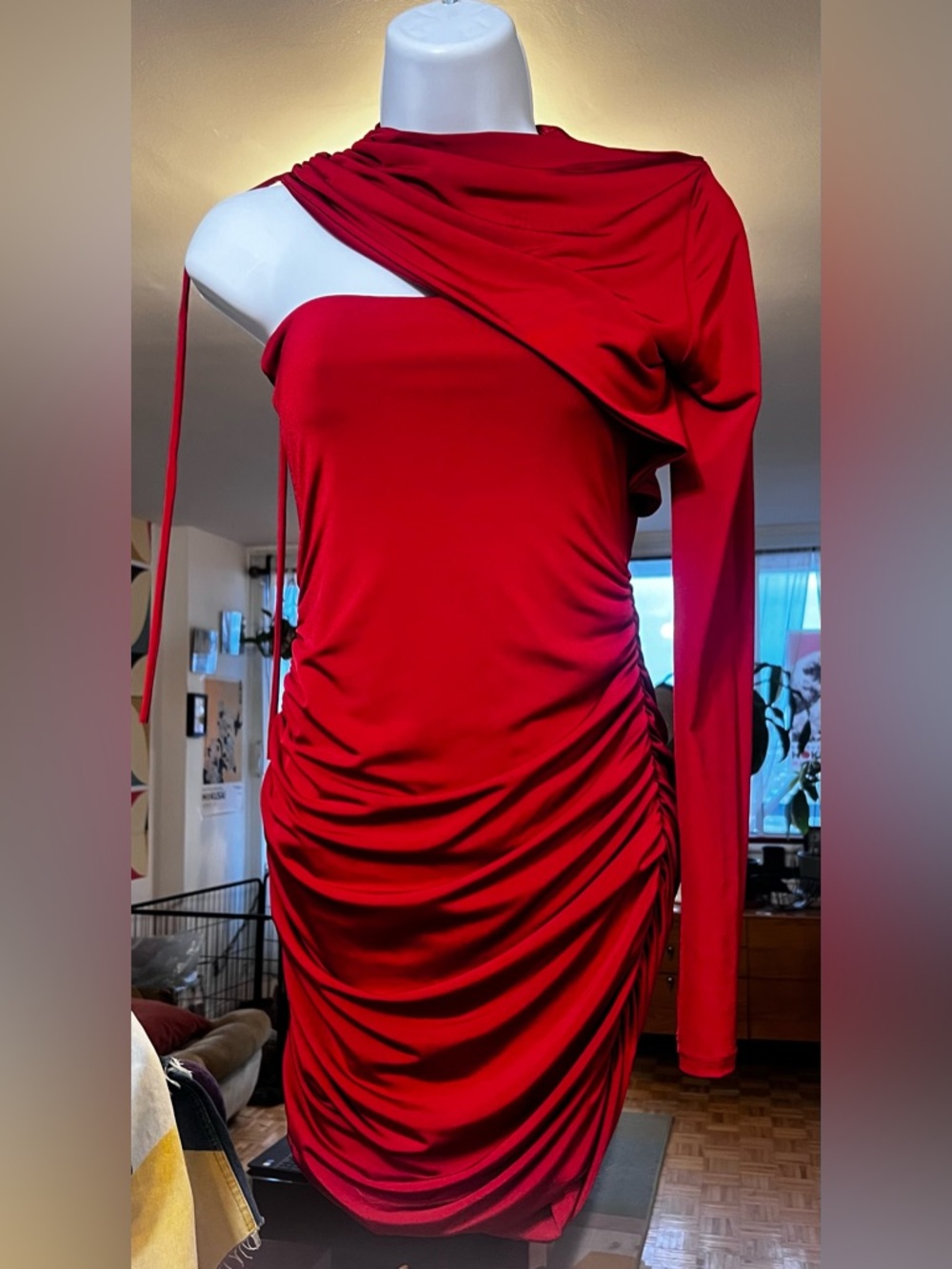 Red One-Shoulder Ruched Bodycon Dress - Women